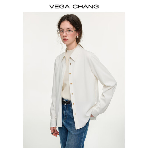 VEGA CHANG Light Blue Maze Light Blue Shirt Women's 2026 New Spring Basic Versatile Shirt Celadon Blue (Shirt) M