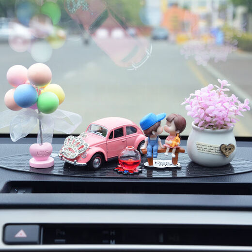 Litian car interior accessories, perfume ornaments, couple creative car decoration supplies, car, beautiful goddess style car decorations, pink rose + wedding dress white + pink car + balloon cushion