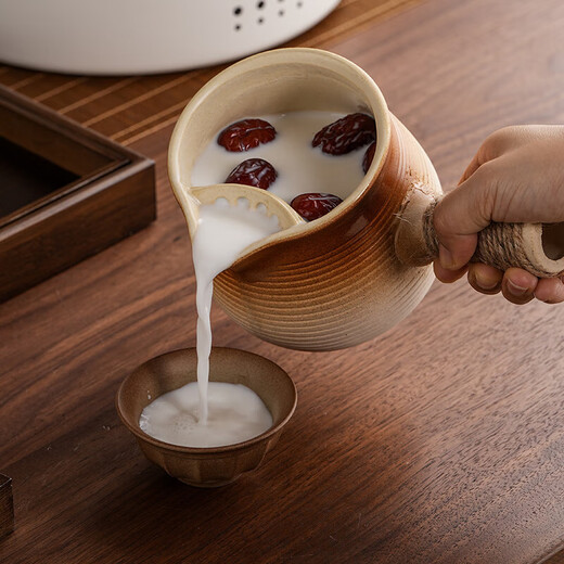 Roasted milk teapot, roasted teapot, stove-cooked tea pot, pot side handle set with lid, large capacity tea cup, gradient stripe-milk pot pot-large size 1100ml