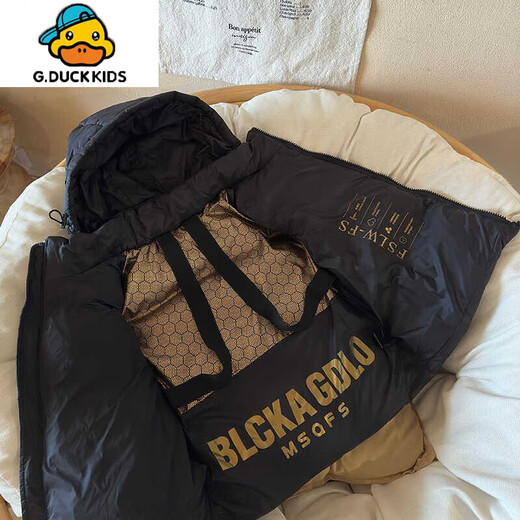 G.DUCKKIDS儿童棉马甲冬季男女童加厚连帽背心2025新款中大童保暖外穿马夹 黑色 150 cm