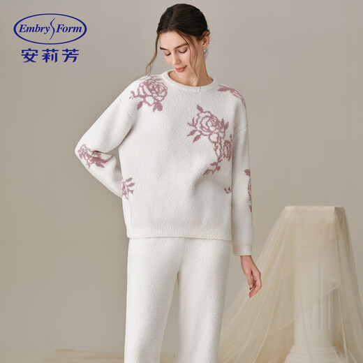 Embry Rose Song Yi Same Style Half Velvet Pajamas Women's Autumn and Winter Home Wear Set Milky White CRM L