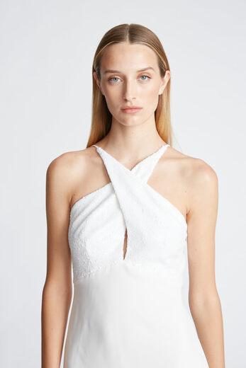 Halston Women's Diletta Dress Sequin/Crepe Chalk 8