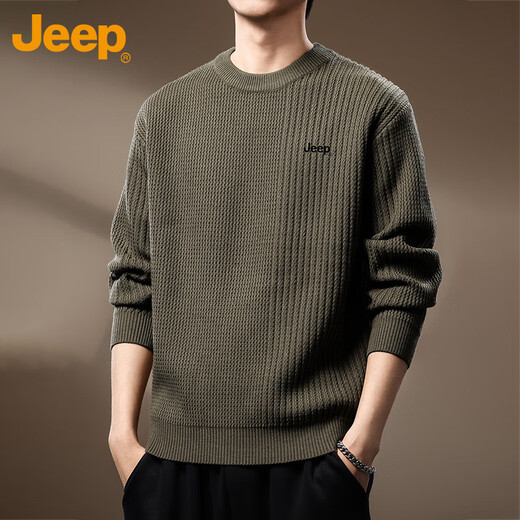 JEEP Jeep Sweater Men's Winter Warm Casual Heavy Bottoming Sweater Men's Tops Men's Clothes Army Green L