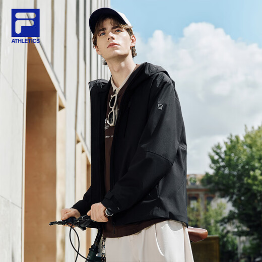 FILA Official Men's Jacket Two-in-One Jacket 2025 Autumn New Outdoor Sports Hooded Jacket for Men Dark Black-BK L 175/96A/L