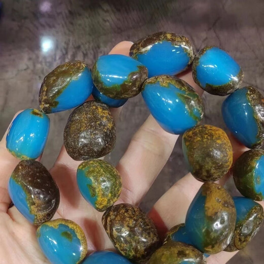 Shimei's new blue amber bracelet with leather amber raw stone and beeswax hand ornaments for men and women, high-end and elegant, high-end gift selection
