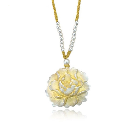 Laohuangxiang genuine pure silver 999 gold peony pendant Chinese style women's Chinese double-sided braided rope sterling silver necklace