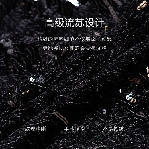 ROEYSHOUSE罗衣优雅流苏亮片半身裙女2025秋季新款时尚黑色高腰A字长裙12604 黑色 S