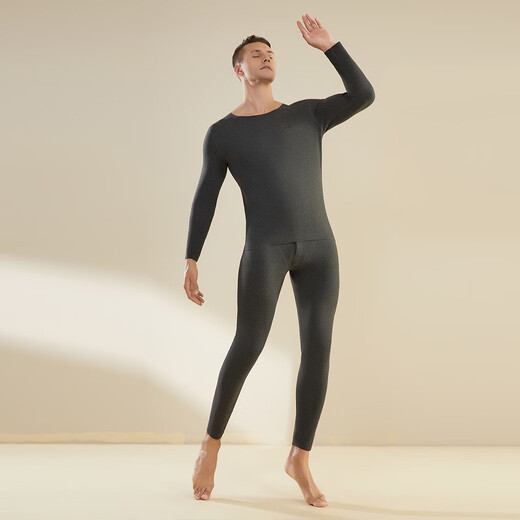 CabraKalani Men's Thermal Underwear Men's Suit Plus Velvet Thickened Autumn Clothes Autumn and Winter Pants Autumn and Winter Close-fitting Round Neck Seamless Basic Bottoming Shirt A Brand Counter Plus Velvet Thickened Seamless Black Gray XL (110-135Jin Jin is equal to 0.5kg)