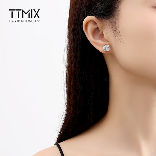 TTMIX shiny platinum earrings pt950 platinum earrings women's temperament platinum earrings birthday gift round 3.1-3.3g