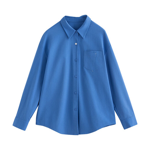 Chuyu Shirt Women's 2025 Autumn New Design Pocket Cotton Star Diamond Blue Bottoming Shirt Top Star Diamond Blue L