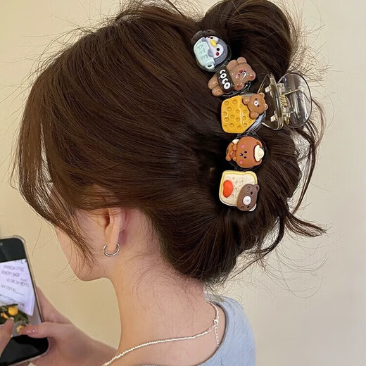 Cartoon Cute Biscuit Clip for Women 2025 New High-end Hair Clip for Back of Head Hair Headband Shark Clip Hair Clip TS047-03 Cartoon Donut (Black and Bright)