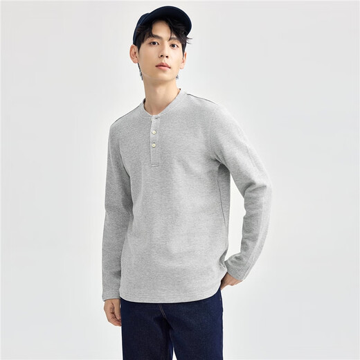 佐丹奴长袖T恤男华夫格亨利领上衣复古休闲套头衫男01024805