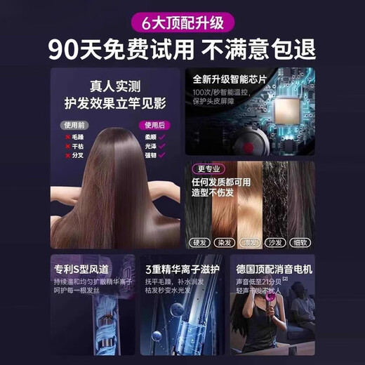 ACERBIS leafless high-speed hair dryer for household silent negative ion high-power hair care hair dryer constant temperature quick-drying hair dryer dormitory home rose red national 3C certification | 4 billion hydrating negative ion hair care