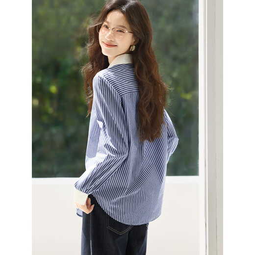 Mohan Yimei blogger's same style Mohan Yimei women's shirt top 2025 autumn new small shirt striped lapel shirt