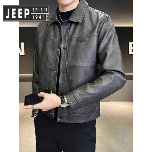 JEEP SPIRIT Jeep Amerikanische Modemarke Lederjacke Herren Herbst und Winter 2025 neuer samtverdickter Retro-trendiges Motorradleder Kaffeefarbe normal M 90-110Jin Jin entspricht 0,5 kg