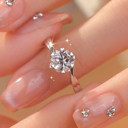 Pt950 Platinum Moissanite Ring Diamond Ring Proposal One Carat Snowflake Style Valentine's Day Gift for Girlfriend Twisting Arm Snowflake 50 Points + Luxury Gift Box + Engraving - Light Luxury Style Closed Ring No. 14