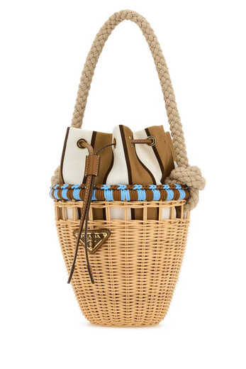 PRADA Wicker Drawstring Mini Bucket Bag Color Matching One Size