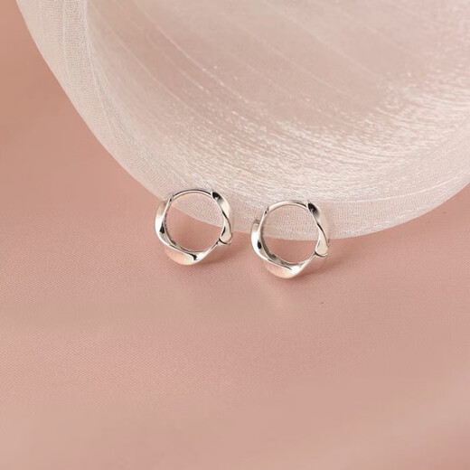 KZD Old Phoenix 999 Pure Silver Mobius Earrings Pure Copper Earrings Plain Hoop Earrings Women's Niche Design Earrings Silver Silver