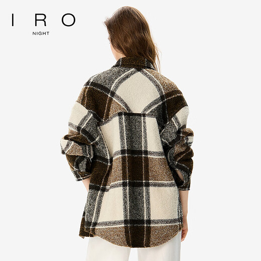 IRO NIGHT Brown Plaid Shirt Wool Jacket Straight Sheep Wool French Light Luxury 25 Autumn New Khaki Plaid XXS