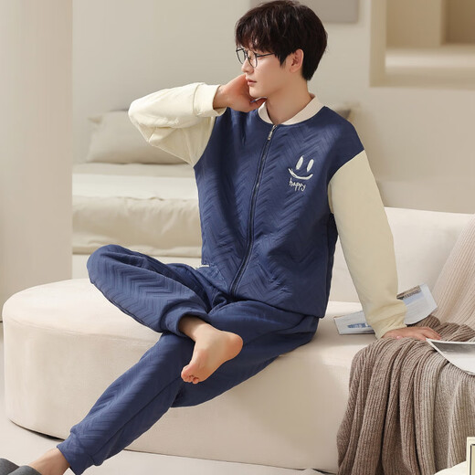 从心睡衣男冬季空气棉夹棉保暖可外穿青年男士家居服秋冬款夹层套装 M1 15277 XL （身高168-175 体重140-160）