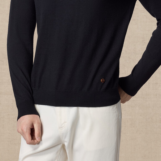 Ordos 1980 new worsted pure cashmere half turtleneck simple casual men's comfortable cashmere sweater autumn and winter pure black M 170/92A