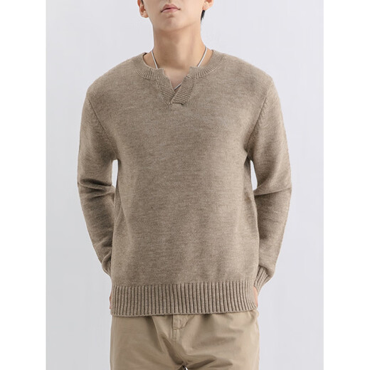 2025 Autumn New Henley Collar Sweater Knitted Long Sleeve Men's Trendy T-Shirt Bottoming Shirt Clothes T-shirt Men's Khaki 3XL