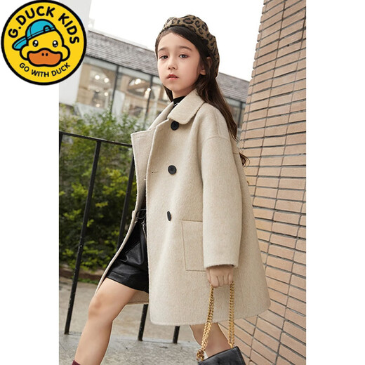 G.DUCKKIDS high-end double-sided cashmere coat for girls 2025 autumn and winter new style children's woolen woolen woolen coat for older children off-white 150 cm