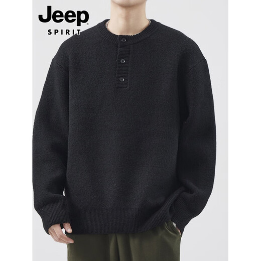 JEEP SPIRIT high-end American Henry collar sweater men's autumn and winter new lazy style casual knitted cardigan for men MM04 black 2XL