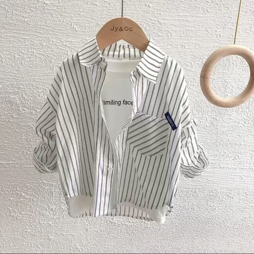 Children's shirts 2025 autumn striped baby shirts Korean version for small and medium-sized children early and early autumn fashionable p245 white size 90 recommended height 80-cm