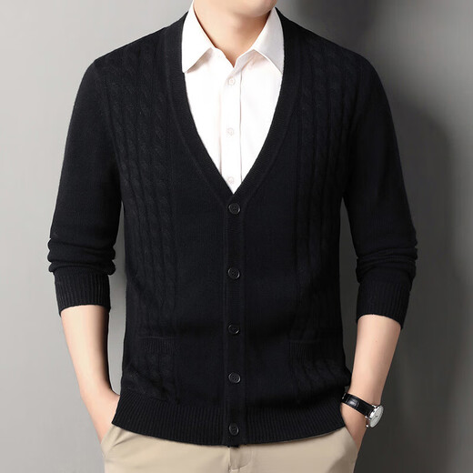 Deer King Optim pure cashmere sweater cardigan men's coat autumn and winter V-neck sweater middle-aged dad wear warm outer knitted base layer light coffee 2XL 180 recommended weight 155-175Jin Jin is equal to 0.5 kg