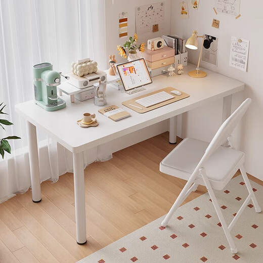 Desk computer table student study home bedroom long table girls makeup table simple office writing desk table white 120x60 upgraded version