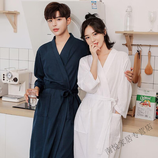Das Paar Bademäntel des Runhuanian-Paares für den langen Frühlings- und Herbst-Dünn-Herren-Hotel-Hotel Nachthemd Pyjamas wasserabsorbierend Yukata Sommer hellblauer Männerstil [201-3#] Langarm L 100-125jin [Jin gleich 0,5 kg]