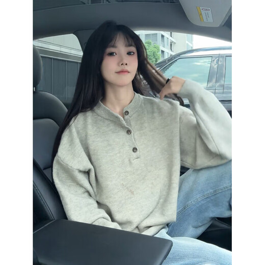 Main style (ZHUYIFAN) dark gray Henry collar sweater for men in autumn, old money American style lazy style sweater, couple inner sweater, dark gray, upgraded fabric M