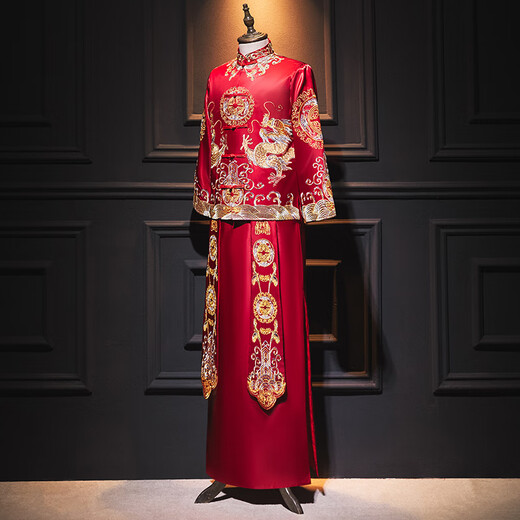 ROAR UTHAUG men's embroidered kimono 2025 new Chinese style groom's suit wedding dress slim dragon and phoenix dress men's embroidered kimono large size red 2103 S