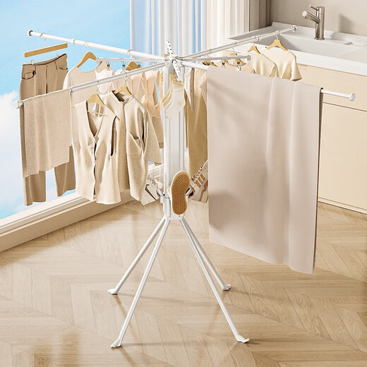 Good wife floor-standing clothes drying rack octopus style household foldable storage multi-functional balcony clothes, shoes and socks do not occupy space drying rack sock clip style white + with sock clip-foldable storage