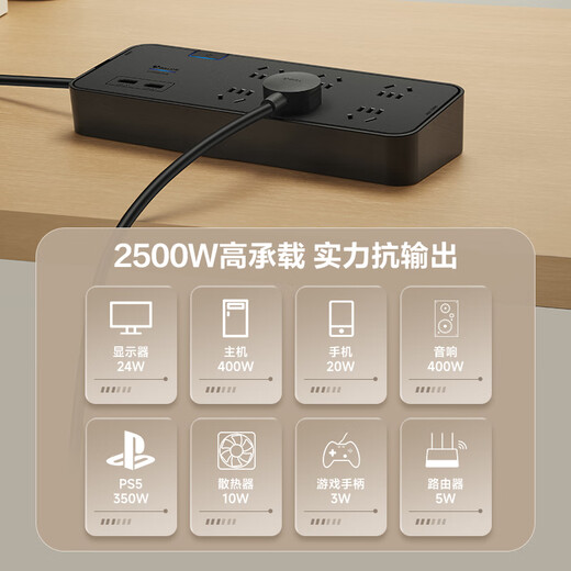 Bull wall-climbing wall-mounted lightning-proof anti-surge socket wall fixed power strip usb fast charging power strip holder anti-surge with switch drag strip anti-surge + overload protection + free holder 6 sockets master control switch 1.8 meters