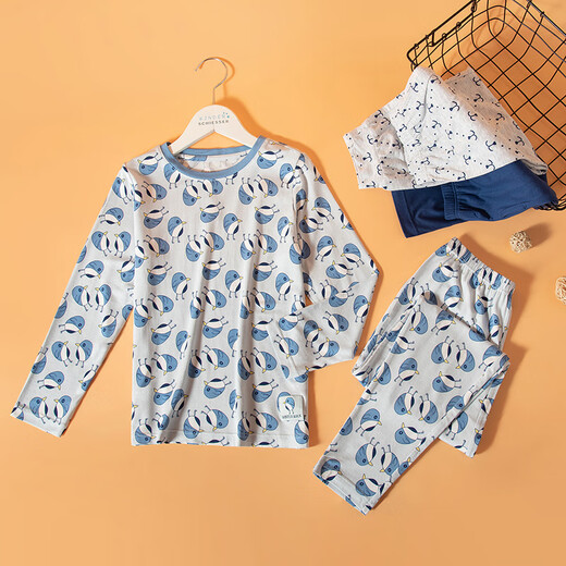 
Schiesser pajamas autumn boy modal cartoon long-sleeved home clothing base shirt set 3B-15868H light flower gray one size 100c