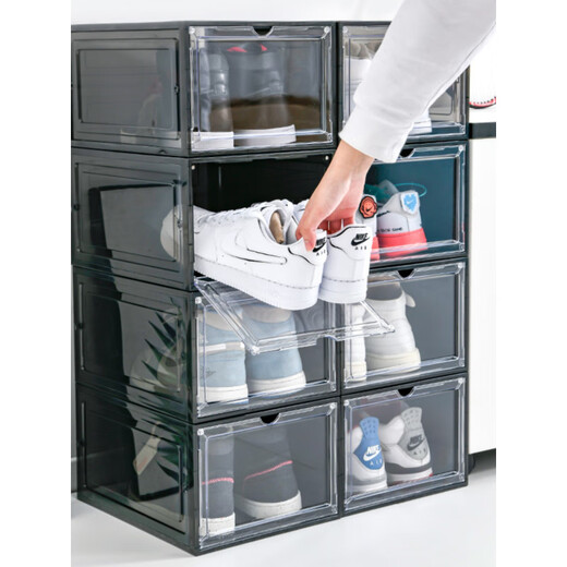 Shoe storage box shoe box transparent storage thickened magnetic acrylic simple hard plastic dormitory side opening space side opening large magnetic suction 46 size high-top shoes high transparent ten pack 0x0x0cm