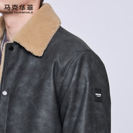 Mark Huafei American Retro Heavy PU Leather Jacket Men's 2025 Autumn and Winter New Warm Thickened Imitation Lamb Wool Jacket 1506 Black 001 M 170