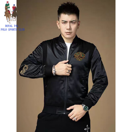 ROYAL PALM POLO SPORTS CLUB European station high-quality stand-up collar jacket for men spring and autumn 2025 new trendy sequin embroidered jacket casual baseball uniform black 2XL