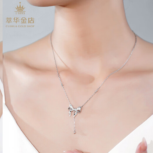 Cuihua pt950 platinum bow tassel moissanite chain as a birthday gift for girlfriend and wife, temperament ladies necklace, about 8.7g