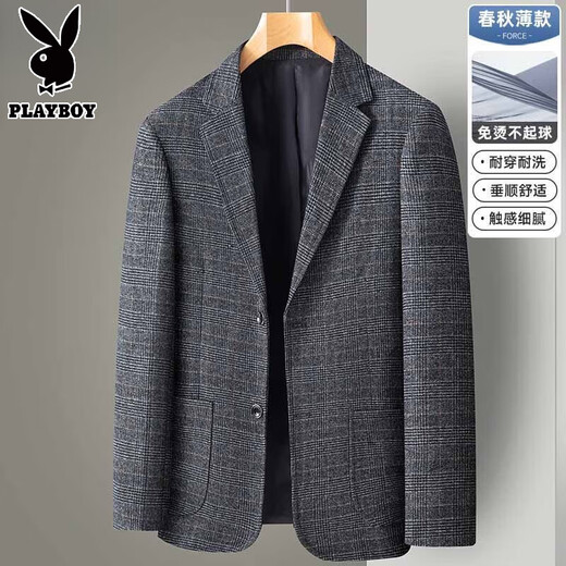 Jaqueta de traje a cuadros Playboy Spring y Autumn Business Casual Single Single West Middle-Edge y Young Top Dad Men's Clothing Versátil Versátil Traje RM2501XF-HN Blue Grid L 175 [120-140Jin [Jin equivale a 0.5 kg]]]
