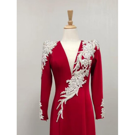 Xiaohanlu Dress Evening Wear Red Host Evening Dress Light Luxury Vocal Speech Contest Solo Performance Wear Red S (size is small, refer to the size chart)