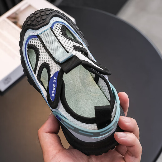 Spring and summer new sports shoes for boys, single net, girls and children's shoes, soft sole casual shoes, trendy khaki 12, size 34, inner length 21.7CM