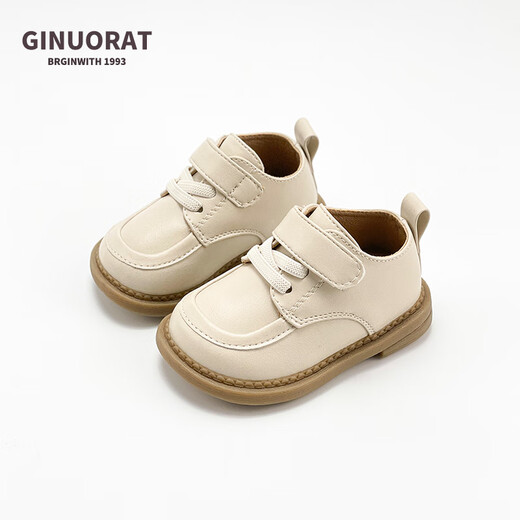 Chino Mouse Official Authentic Children's Toddler Shoes 1-3 Years Old Soft Soled British Style Small Leather Shoes for Boys and Girls Baby Shoes Beige 19 Inner Length 13.5cm