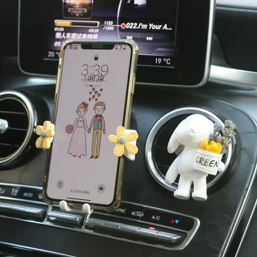 Yusenyi Car Cartoon Cute Mobile Phone Holder Car Air Conditioning Outlet Perfume Aromatherapy Decorative Car Navigation Support Stand Pink Heart Mobile Phone Holder White