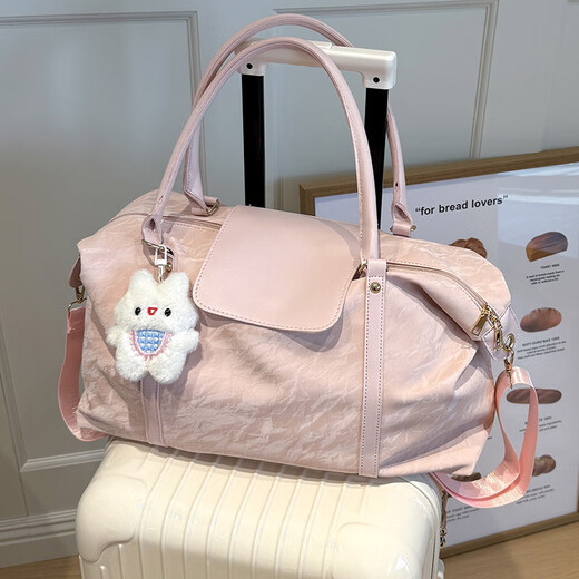 Ershanji large-capacity short-distance portable travel bag for women 2025 new business trip lightweight luggage bag fitness bag maternity storage bag short-distance portable travel bag pink + pendant