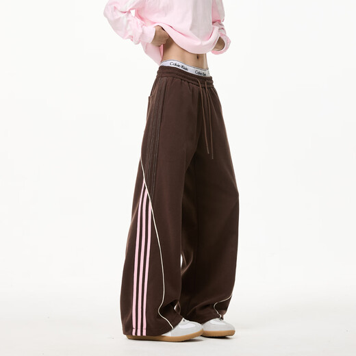 Poke American deconstructed side striped scimitar sweatpants men's spring and autumn large size sports pants loose spliced straight wide-leg pants navy blue M recommended 95-110Jin Jin equals 0.5 kg