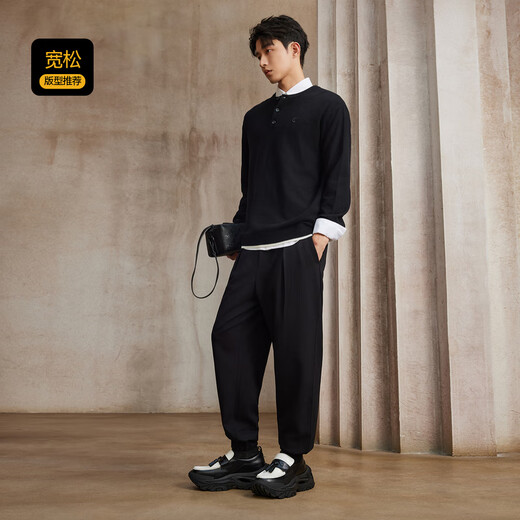 Carbine 100% combed cotton sweater men's three-dimensional embroidered Henry collar design casual winter long-sleeved sweater