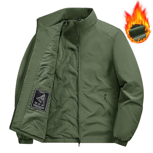 Stand collar jacket men's thickened 2025 winter new casual plus velvet warm jacket outdoor windproof and waterproof jacket black L (recommended 120-135Jin Jin equals 0.5kg)